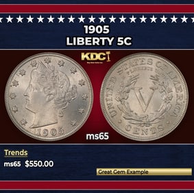 1905 Liberty Nickel 5c Grades ms65