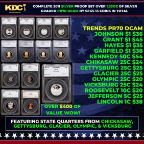 2011 US Silver Proof Set Graded pr70 DCAM By SEGS about 1.5 oz of pure silver 13 Coins