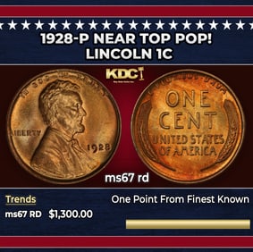 1928-p Lincoln Cent Near Top Pop! 1c ms67 rd SEGS