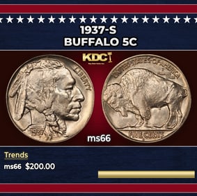 1937-s Buffalo Nickel 5c Grades ms66