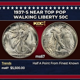 1937-s Walking Liberty Half Dollar Near Top Pop 50c ms67 SEGS