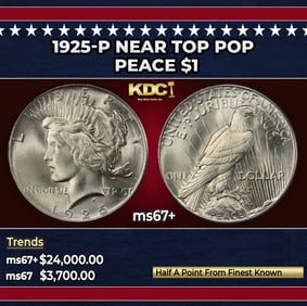 1925-p Peace Dollar Near Top Pop $1 ms67+ SEGS