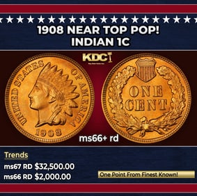 1908 Indian Cent Near Top Pop! 1c ms66+ rd SEGS