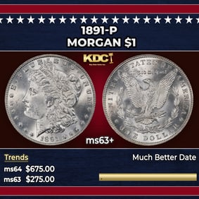 1891-p Morgan Dollar $1 Grades ms63+