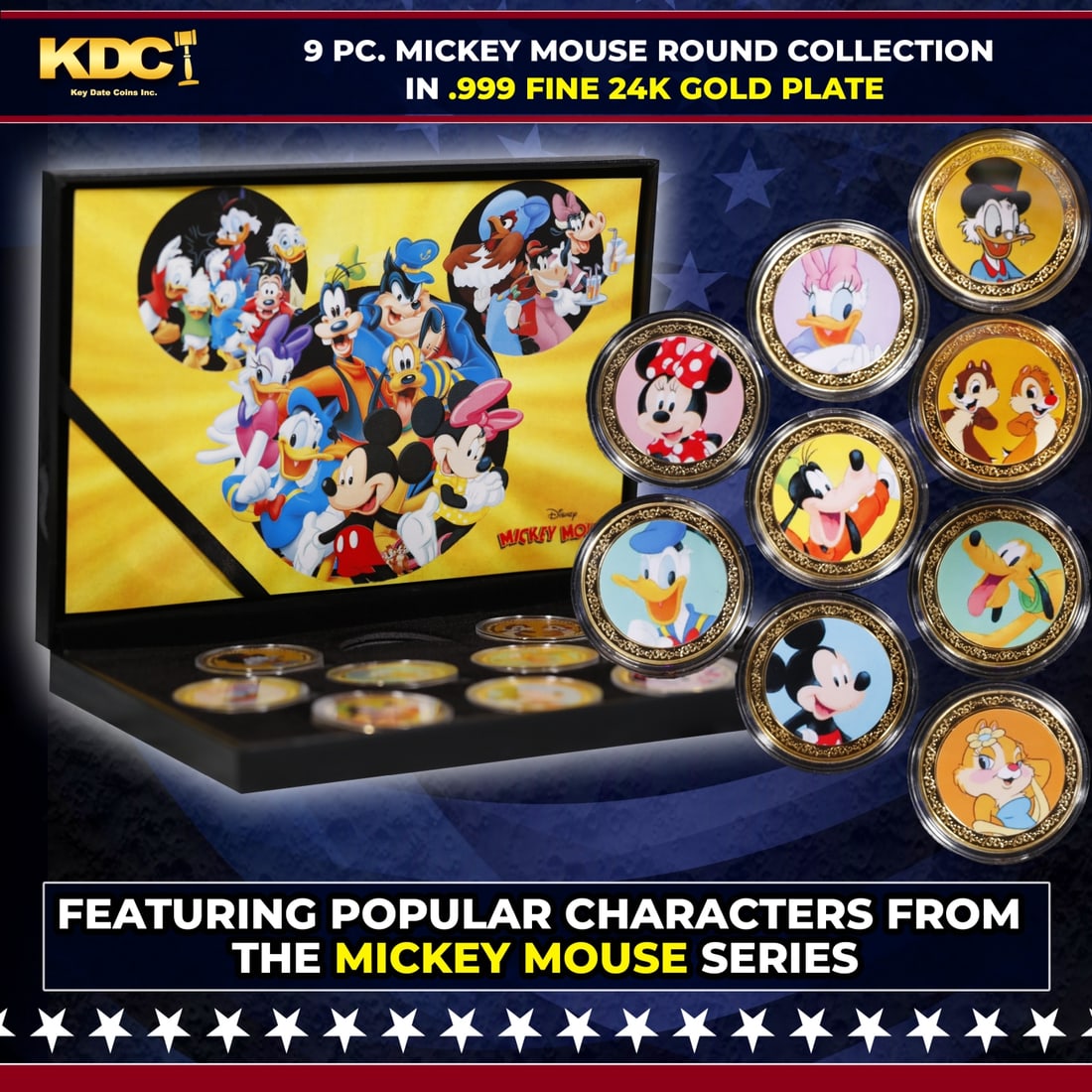 9 Coin Mickey Mouse & Friends Gold Plated Round Collection In Custom Box W/ Special Backer card (1 of 8)