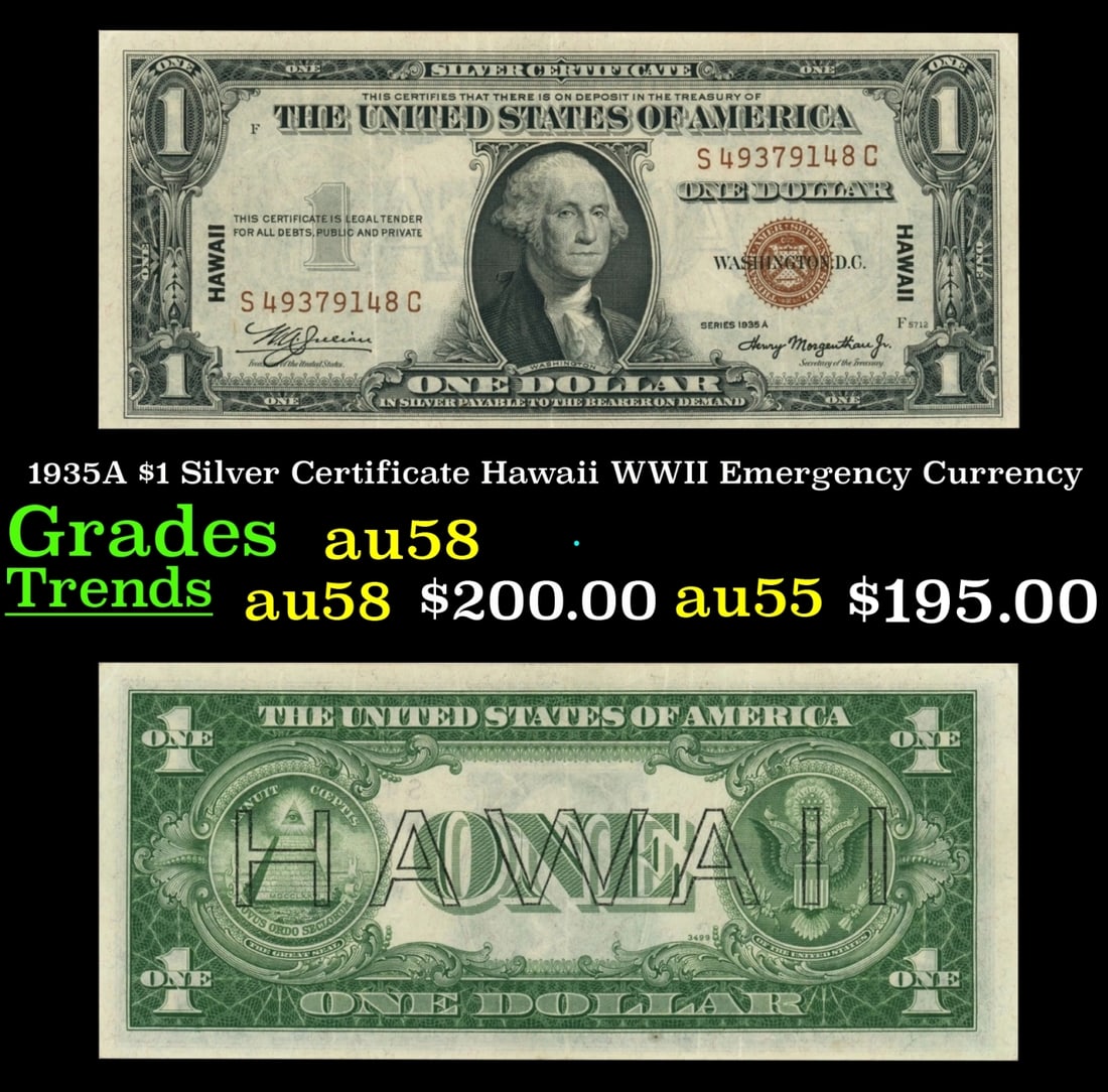 1935A $1 Silver Certificate Hawaii WWII Emergency Currency Grades Choice AU/BU Slider (1 of 3)
