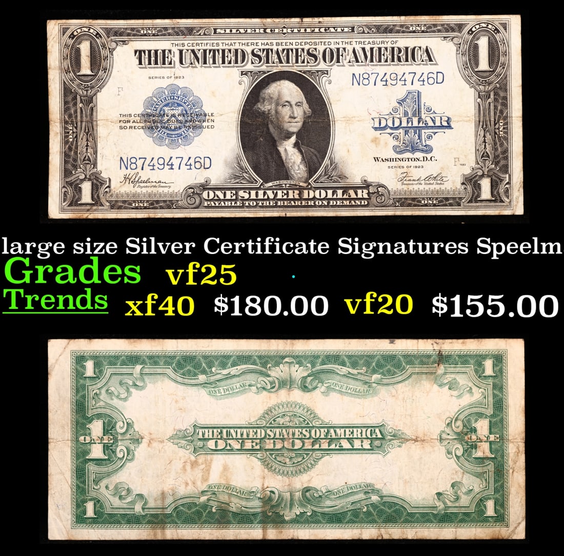 1923 $1 large size Silver Certificate Grades vf+ Signatures Speelman/White (1 of 3)