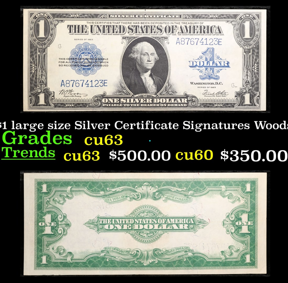 1923 $1 large size Silver Certificate Grades Select CU Signatures Woods/White (1 of 3)