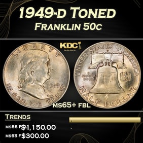 1949-d Franklin Half Dollar Toned 50c ms65+ fbl SEGS