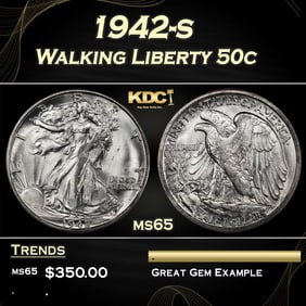1942-s Walking Liberty Half Dollar 50c Grades ms65
