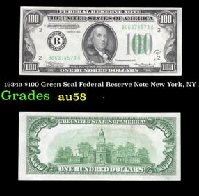 1934a $100 Green Seal Federal Reserve Note New York, NY Grades Choice AU/BU Slider
