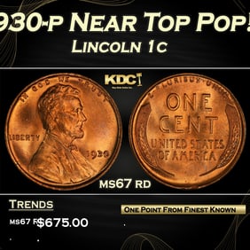 1930-p Lincoln Cent Near Top Pop! 1c ms67 rd SEGS
