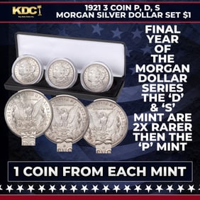 1921 3 Coin P, D, S Morgan Silver Dollar Set $1