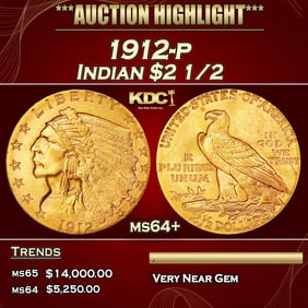 1912-p Gold Indian Quarter Eagle $2 1/2 ms64+ SEGS