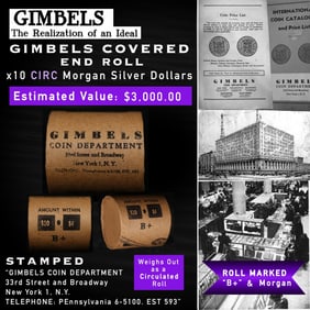 Rare GIMBLES Circ Morgan Dollar $1 Roll 10 Coin B+