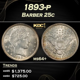 1893-p Barber Quarter 25c ms64+ SEGS
