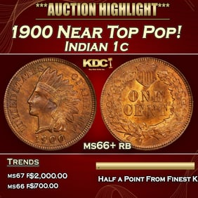 1900 Indian Cent Near Top Pop! 1c ms66+ rb SEGS