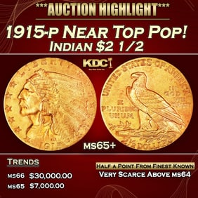 1915-p Gold Indian Quarter Eagle Near Top Pop! $2 1/2 ms65+ USCG