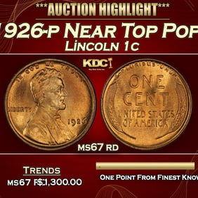 1926-p Lincoln Cent Near Top Pop! 1c ms67 rd SEGS