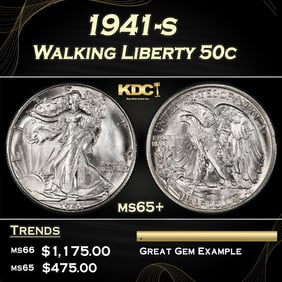1941-s Walking Liberty Half Dollar 50c Grades ms65+