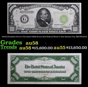1934A FR-2212J $1000 Green Seal Federal Reserve Note Grades Choice AU/BU Slider