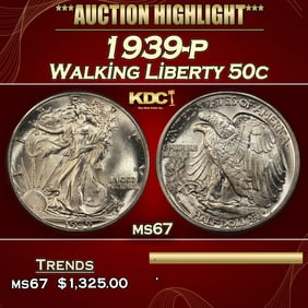 1939-p Walking Liberty Half Dollar 50c ms67 SEGS