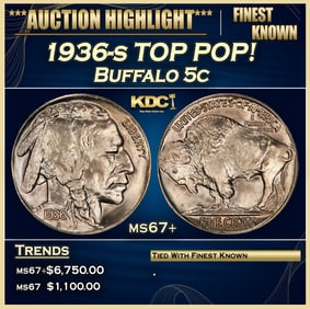 1936-s Buffalo Nickel TOP POP! 5c ms67+ SEGS