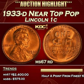 1933-d Lincoln Cent Near Top Pop 1c ms67 rd SEGS