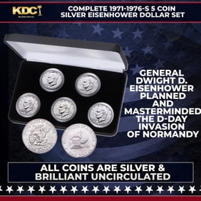 Complete 1971-1976-s 5 Coin Silver Eisenhower Dollar Set Uncirculated
