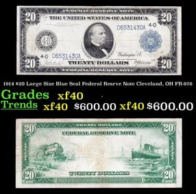1914 FR-976 $20 Large Size Blue Seal Federal Resrve Note Grades xf