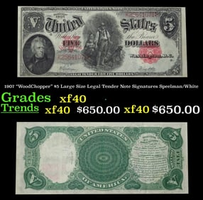 1907 Speelman/White $5 Large Size Legal Tender Note Grades xf