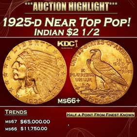 1925-d Gold Indian Quarter Eagle Near Top Pop! $2 1/2 ms66+ USCG