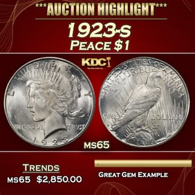 1923-s Peace Dollar $1 ms65 SEGS