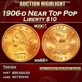 1906-d Gold Liberty Eagle Near Top Pop $10 ms66+ SEGS