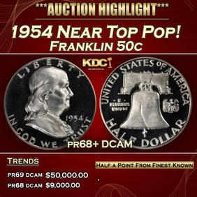 1954 Proof Franklin Half Dollar Near Top Pop! 50c pr68+ DCAM SEGS