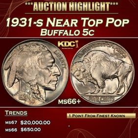 1931-s Buffalo Nickel Near Top Pop 5c ms66+ SEGS