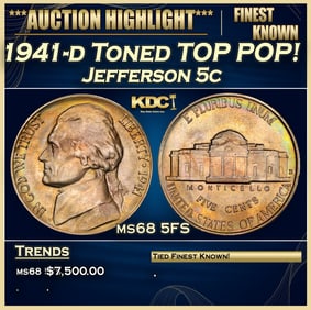 1941-d Jefferson Nickel Toned TOP POP! 5c ms68 5FS SEGS