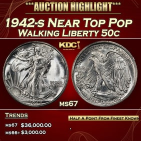1942-s Walking Liberty Half Dollar Near Top Pop 50c ms67 SEGS