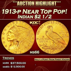 1913-p Gold Indian Quarter Eagle Near Top Pop! $2 1/2 ms66 USCG