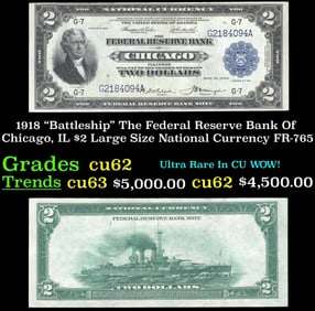 1918 FR-765 $2 Large Size National Currency Grades Select CU
