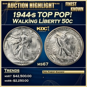1944-s Walking Liberty Half Dollar TOP POP! 50c ms67 SEGS