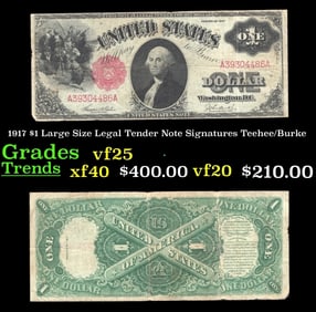 1917 Teehee/Burke $1 Large Size Legal Tender Note Grades vf+