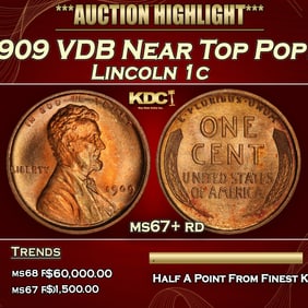 1909 VDB Lincoln Cent Near Top Pop! 1c ms67+ rd SEGS