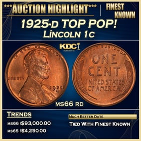 1925-d Lincoln Cent TOP POP! 1c ms66 rd SEGS