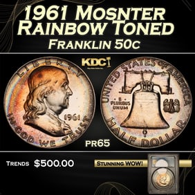PCGS 1961 Proof Franklin Half Dollar Mosnter Rainbow Toned 50c pr65 PCGS
