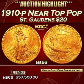 1910-p Gold St. Gaudens Double Eagle Near Top Pop $20 ms66 SEGS