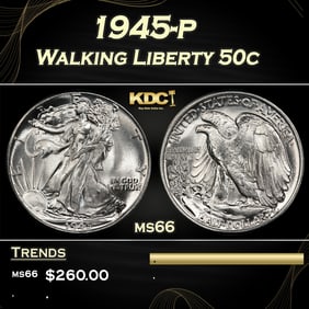1945-p Walking Liberty Half Dollar 50c Grades ms66