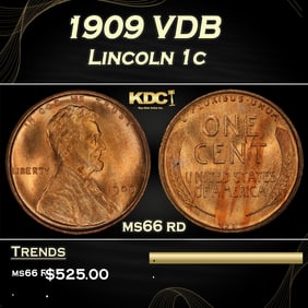 1909 VDB Lincoln Cent 1c Grades ms66 rd
