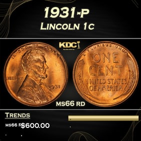 1931-p Lincoln Cent 1c Grades ms66 rd