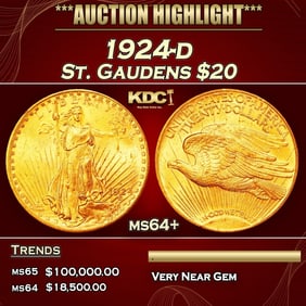 1924-d Gold St. Gaudens Double Eagle $20 ms64+ SEGS